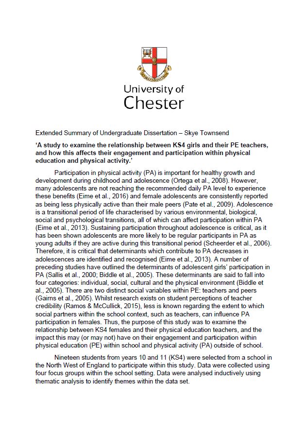 An Extended Summary of Skye Townsend’s dissertation research, from the University of Chester. PDF Version: Skye Townsend – Dissertation Abstract